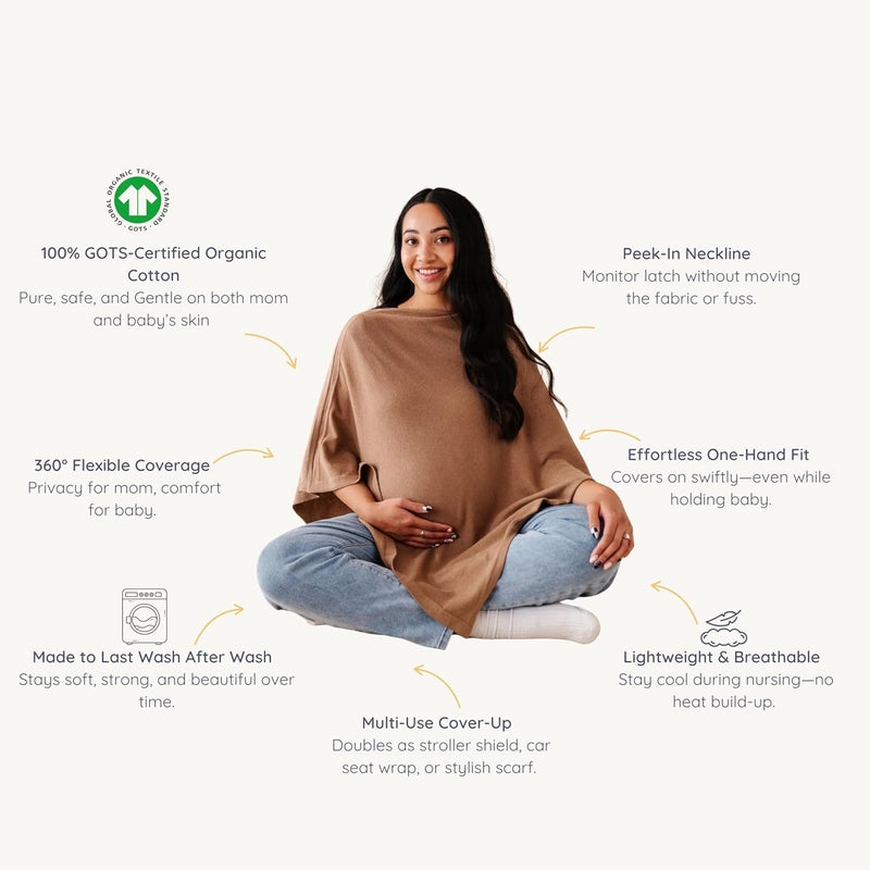 MakeMake Organics Knit Breathable Nursing Cover Up for Breastfeeding - Soft GOTS Certified Organic Cotton Breastfeeding Cover Up for Women - Privacy Feature, Brown - Image 5